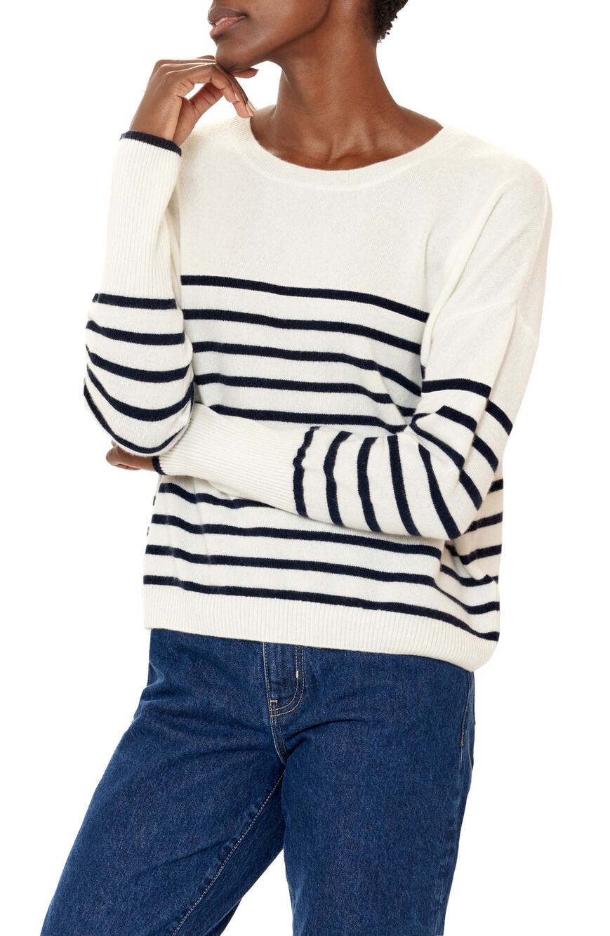 La Ligne Striped Cashmere Cream Navy Lean Lines Sweater Size X-Small